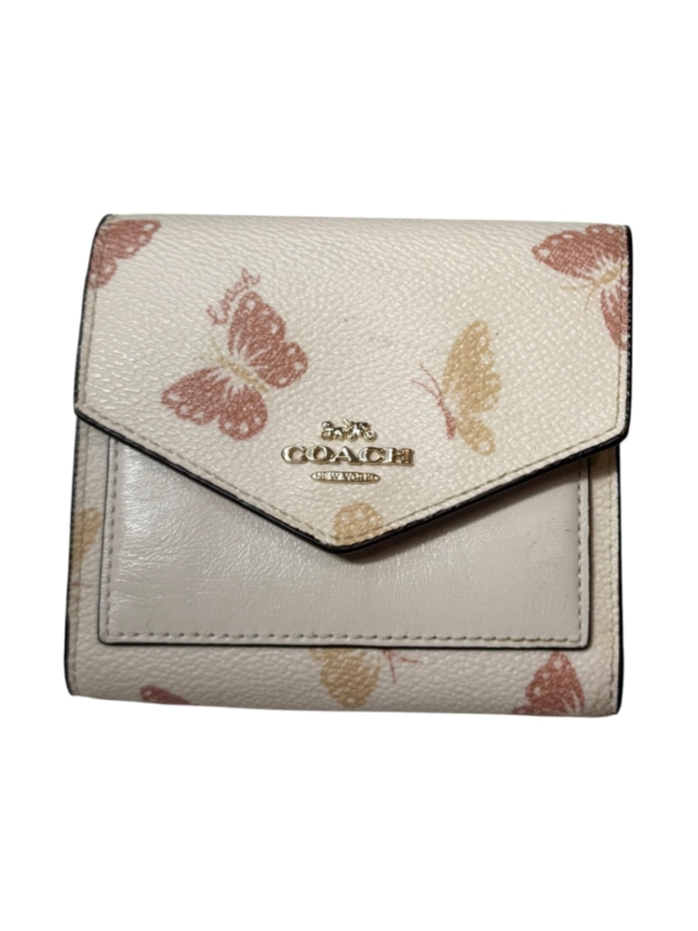 Women's Coach Butterfly Print Trifold Wallet Cream and Pink